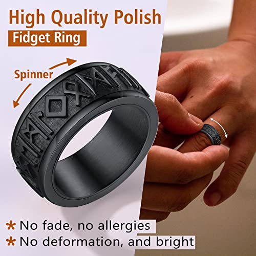 FindChic Anillos Antiestrés Banda Giratoria Runas Vikingas Letras Nórdicas Spinner Anillo para Aliviar Ansiedad Acero Inoxidable Negro Talla 30 (69.7mm)