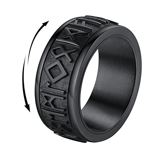 FindChic Anillos Antiestrés Banda Giratoria Runas Vikingas Letras Nórdicas Spinner Anillo para Aliviar Ansiedad Acero Inoxidable Negro Talla 30 (69.7mm)