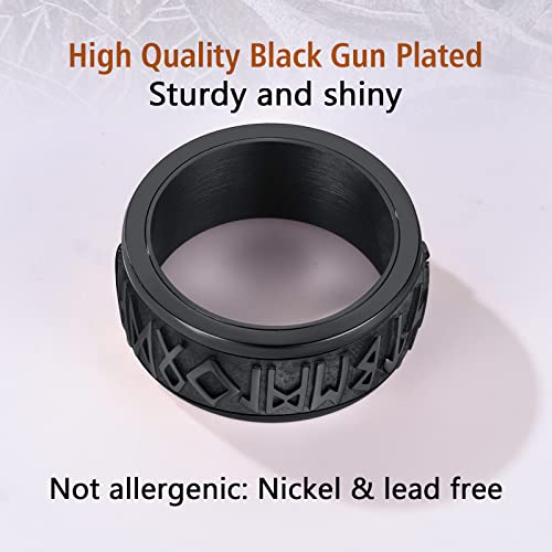 FindChic Anillos Antiestrés Banda Giratoria Runas Vikingas Letras Nórdicas Spinner Anillo para Aliviar Ansiedad Acero Inoxidable Negro Talla 30 (69.7mm)