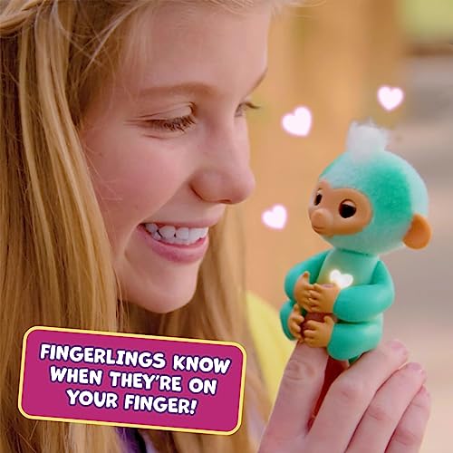 Fingerlings Nuevo Mono bebé Interactivo 2023 reacciona al Tacto - Más de 70 Sonidos y reacciones - AVA (Verde Azulado)