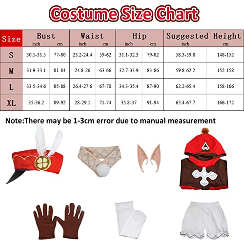 Firecos 7PCS Klee Disfraz Vestido Cosplay con Sombrero Top Shorts Guantes Bufanda Orejas de Elfo Calcetines Juego de Rol Conjunto Navidad Halloween Carnaval para Adulto (S)