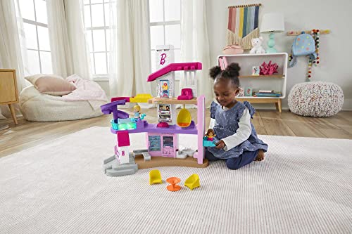 Fisher-Price Little People Barbie Dreamhouse Casa de muñecas con luces y sonidos, 3 plantas y 2 figuras, regalo para bebé +1 año (Mattel HJN55)