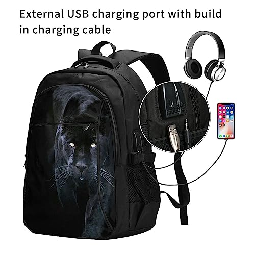 FJAUOQ Panther - Mochila para portátil con diseño de ojos azules para hombre, mochila de viaje con puerto de carga USB, mochila casual grande, Panther With Blue Eyes, Talla única