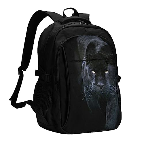 FJAUOQ Panther - Mochila para portátil con diseño de ojos azules para hombre, mochila de viaje con puerto de carga USB, mochila casual grande, Panther With Blue Eyes, Talla única