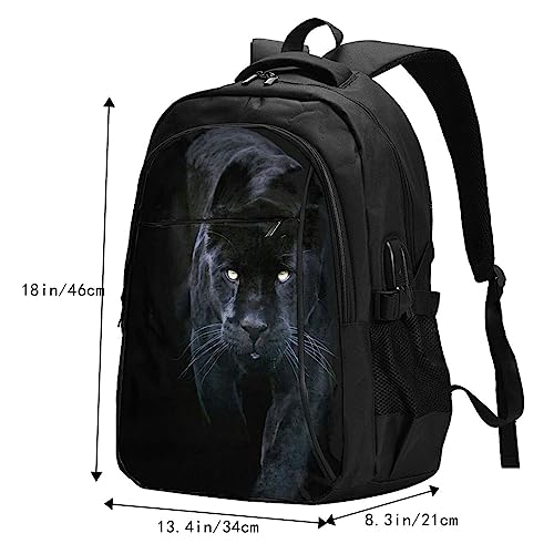 FJAUOQ Panther - Mochila para portátil con diseño de ojos azules para hombre, mochila de viaje con puerto de carga USB, mochila casual grande, Panther With Blue Eyes, Talla única