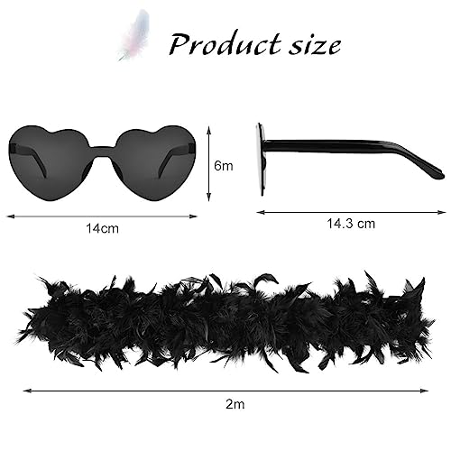 flintronic Boa De Plumas De Pavo, Boa De Plumas Carnaval, Boas De Plumas Coloridas, Accesorios Para Disfraz De 20s O Fiestas De Cosplay, Para Baile, Fiesta, Con Lentes De Sol Sin Montura De Corazón