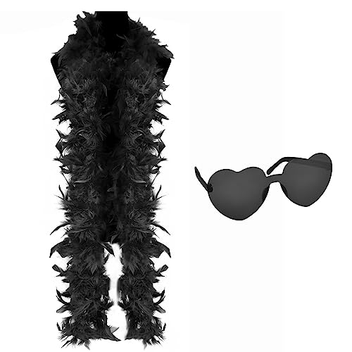 flintronic Boa De Plumas De Pavo, Boa De Plumas Carnaval, Boas De Plumas Coloridas, Accesorios Para Disfraz De 20s O Fiestas De Cosplay, Para Baile, Fiesta, Con Lentes De Sol Sin Montura De Corazón