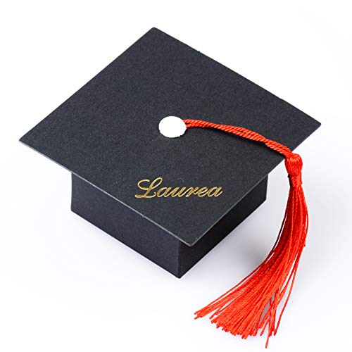 FLOFIA 50pcs Cajas de Graduación Gorro de Papel con Borla para Caramelos Dulces Chocolates Regalo Pequeño Confeti Boda Fiesta Ceremonia, Color Negro