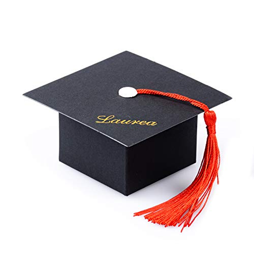 FLOFIA 50pcs Cajas de Graduación Gorro de Papel con Borla para Caramelos Dulces Chocolates Regalo Pequeño Confeti Boda Fiesta Ceremonia, Color Negro