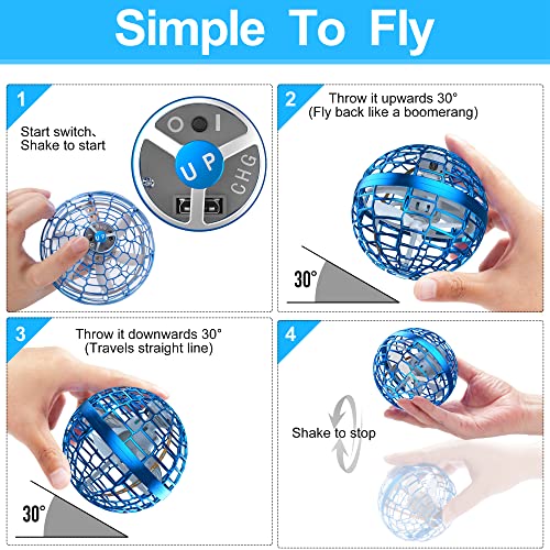 Flying Orb Ball Toys, luces LED de niebla mágica recargables, bola voladora de boomerang con spinner giratorio de 360 °, mini dron UFO para niños, adultos, niños, niñas, interiores y exteriores (azul)