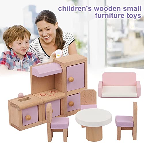 Foreverup Casa de muñecas mueble de madera, 22 piezas, muebles para casa de muñecas, set de madera, muebles de muñecas de madera, incluido cuarto de baño, dormitorio para niños, casa de muñecas