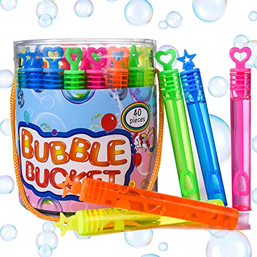 FORMIZON 40 Bote de Burbujas de Jabón, 5 Colores Varitas Burbujas de Jabon Niños, Surtidos Pompas Jabon para Exterior Interior Favores de Fiesta, Burbujas de Jabón de Colores Juguetes para Niños