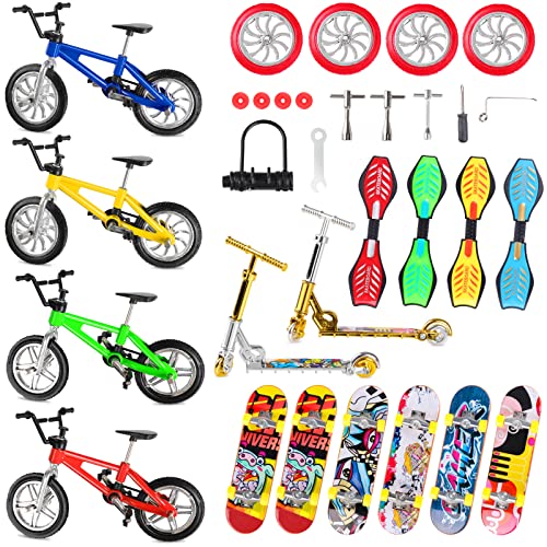 Fowecelt 16 Piezas Finger Scooter Finger Boards Finger Skateboards Finger Board Finger Bike Training Props Fingertips Movimiento Juguetes Juegos para Niños Regalo