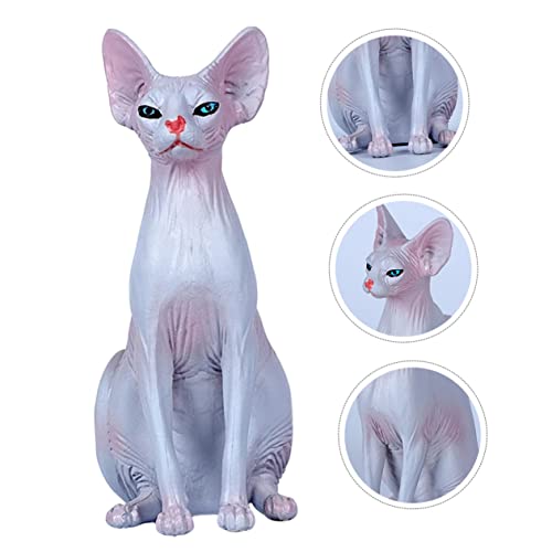 FOYTOKI Gato Sin Pelo Simulado Escultura De Gato Sin Pelo Gato Esfinge Topper De Escritorio Miniatura Estatuilla De Gato Realista Estatua De Gatito Canadá El Plastico Artificial Niño