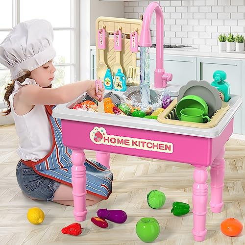 Fregadero de Juguete para niños, Fregadero de Cocina para niñas, Fregadero de Juguete con Agua Corriente, Juego de rol, Fregadero, lavavajillas, Juego para niños y niñas de 3, 4, 5 y 6 años