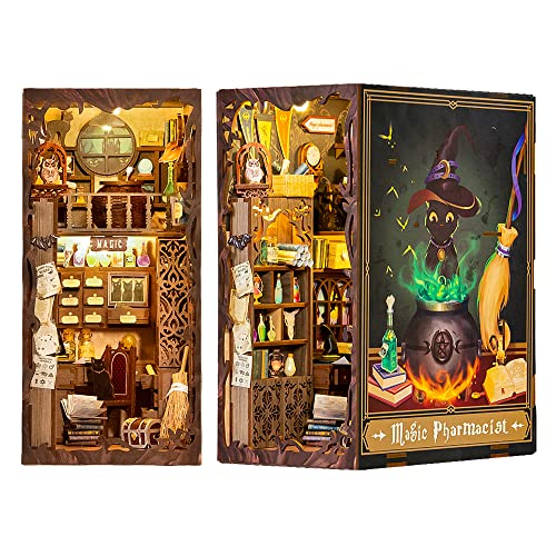 Fsolis 3D Rompecabezas DIY Mini Kit de Casa de Muñecas DIY Book Nook Kit de Construcción de Modelo de Esquina de Libro de Sujetalibros de Madera Regalo con luz LED Creativo Gift SZ05, Unisex adulto