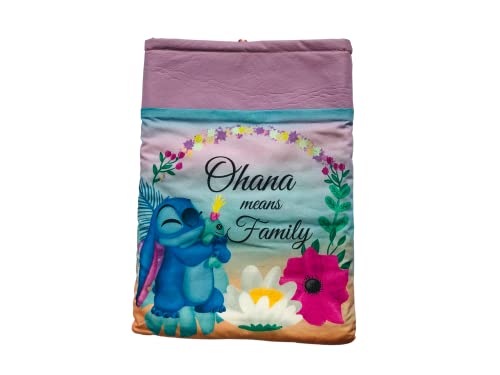 Funda artesanal grande para libros y tablets de STITCH (Lilo y Stitch) + marcapáginas regalo, algodón ecológico, acolchada, con bolsillo frontal y botón. Regalo ideal para adolescentes