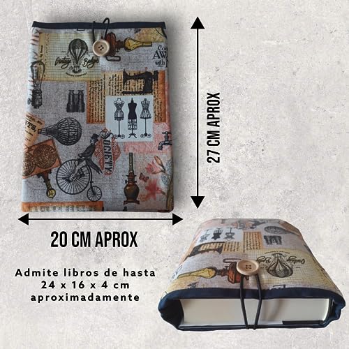 Funda libro estilo retro,fundas para libros,funda de libro,funda de tela para libros,fundas para libros de lectura,funda para guardar libros,protector de libros,diseño Vintage,tamaño 27x20cm