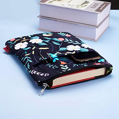 Funda para Libro con diseño Floral, Color Blanco, Fundas para Libros de Bolsillo, Tela Lavable, Fundas para Libros con Cremallera, tamaño Mediano de 11 x 8.7 Pulgadas