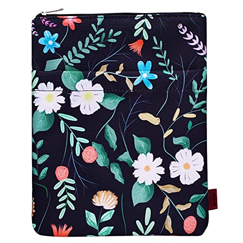 Funda para Libro con diseño Floral, Color Blanco, Fundas para Libros de Bolsillo, Tela Lavable, Fundas para Libros con Cremallera, tamaño Mediano de 11 x 8.7 Pulgadas