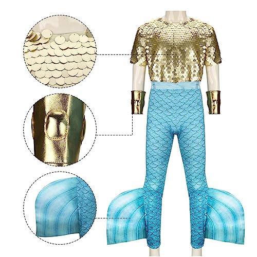 Funhoo Disfraz de rey Tritón para Hombre Corona de Príncipe Merman Dios del mar Poseidón Cola de Pez Cosplay Halloween Fiesta de Disfraces para Adultos (L)