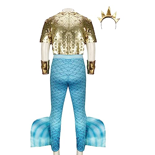 Funhoo Disfraz de rey Tritón para Hombre Corona de Príncipe Merman Dios del mar Poseidón Cola de Pez Cosplay Halloween Fiesta de Disfraces para Adultos (L)