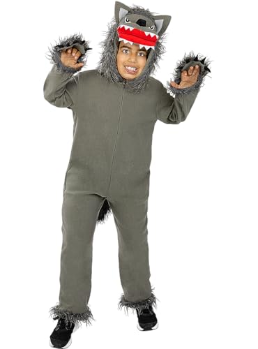 Funidelia | Disfraz de Lobo gris para niño y niña Animales, Hombre Lobo, Lobo Feroz - Disfraz para niños y divertidos accesorios para Fiestas, Carnaval y Halloween - Talla 3-4 años - Gris/Plateado