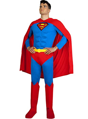 Funidelia | Disfraz de Superman Lights On! para hombre Superhéroes, DC Comics, Justice League - Disfraz para adultos y divertidos accesorios para Fiestas, Carnaval y Halloween - Talla L - Azul