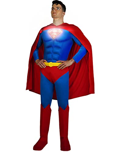 Funidelia | Disfraz de Superman Lights On! para hombre Superhéroes, DC Comics, Justice League - Disfraz para adultos y divertidos accesorios para Fiestas, Carnaval y Halloween - Talla L - Azul