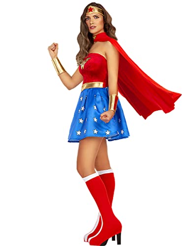 Funidelia | Disfraz de Wonder Woman sexy para mujer Mujer Maravilla, Superhéroes, DC Comics - Disfraz para adultos y divertidos accesorios para Fiestas, Carnaval y Halloween - Talla M - Rojo