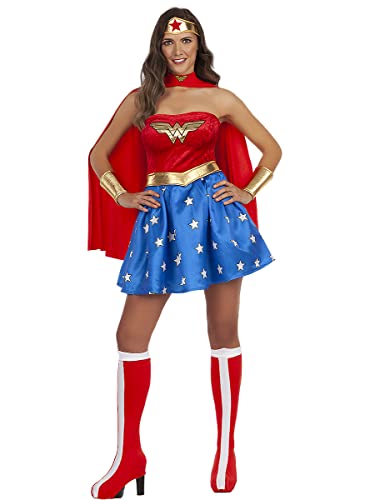 Funidelia | Disfraz de Wonder Woman sexy para mujer Mujer Maravilla, Superhéroes, DC Comics - Disfraz para adultos y divertidos accesorios para Fiestas, Carnaval y Halloween - Talla M - Rojo