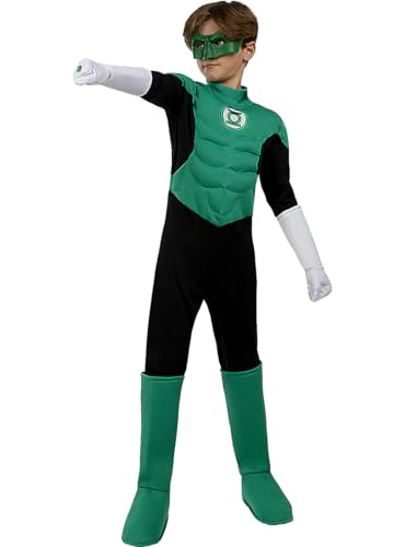 Funidelia | Disfraz Linterna Verde para niño Superhéroes, DC Comics, Green Lantern - Disfraz para niños y divertidos accesorios para Fiestas, Carnaval y Halloween - Talla 5-6 años - Verde