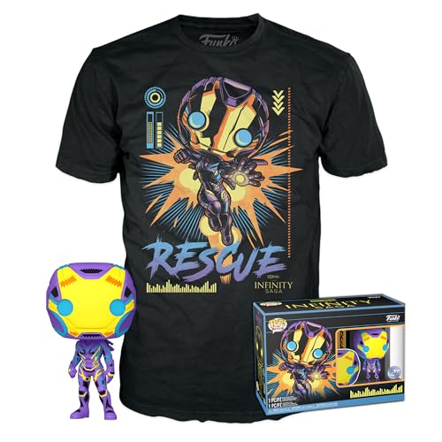 Funko Pop! & tee: Marvel Blacklight - Rescue S - Small - (S) - Camiseta, Franela - Ropa con Figura de Vinilo Coleccionable - Idea de Regalo - Juguetes y Camiseta de Manga Corta para Adultos Hombres