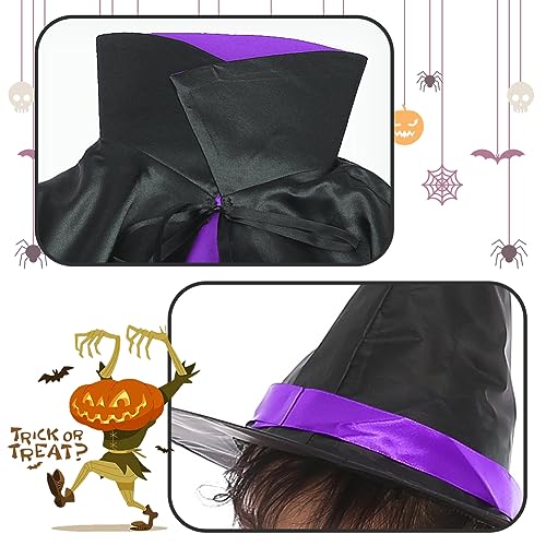 FYDZBSL Capa de Bruja Para Niños Disfraz de Bruja Murciélago, Capa de Bruja Con Sombrero,Capa Disfraz Bruja Niño Murcielago Halloween Para Niños Fiesta de Halloween Juego de Rol (Negro Púrpura)