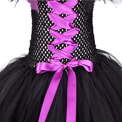 FYMNSI Disfraz de Niña Maléfica Reina Malvada Maleficent Halloween Costume Tutu Vestido de Bruja con Diadema de Cuernos Alas de Angel Conjunto Carnaval Fiesta de Cosplay Disfraces 1-2 Años