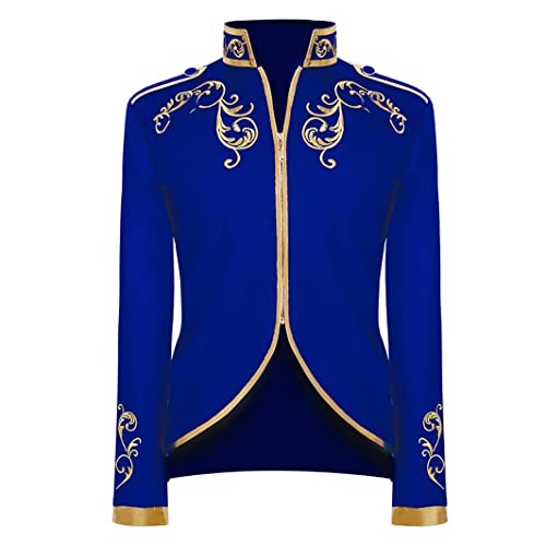 FYMNSI Disfraz de príncipe para hombre, chaqueta gótica, steampunk, abrigo para hombre, esmoquin, traje festivo medieval, chaqueta retro victoriana, azul cobalto, M