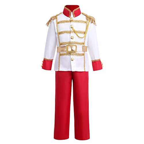 FYMNSI Disfraz de Príncipe Real para Niños Halloween Cosplay Navidad Fiesta de Cumpleaños Juego de Rol Carnaval Vestir Día Mundial del Libro Túnica Top Pantalones Corona 3pcs Set Rojo 3-4 Años