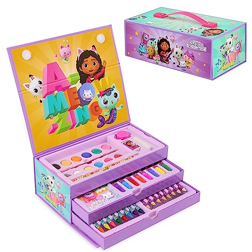 Gabby's Dollhouse Maletin Pinturas de la Casa de Muñecas de Gabby, Estuche Pinturas para Niños +40 Pzs para Colorear con Rotuladores y Lapices, Maletin de Colores(Rosa Múltiples)