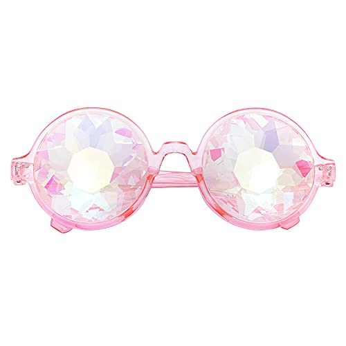Gafas de caleidoscopio, Festival Rave Rainbow Gafas de sol cristalinas Lentes Cosplay Fancy Dress Gafas, 1 marco rosa transparente, M