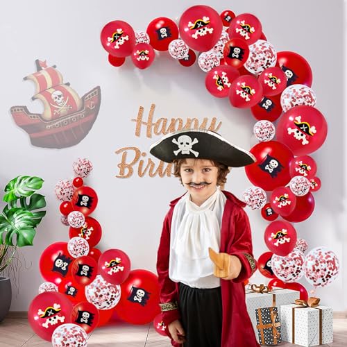 Globos Pirata 42 Pcs,Decoracion Cumpleaños Pirata,12 Pulgadas Globo de Látex,Globos Barco Pirata de Calavera Helio,Piratas Temáticas Fiestas Decoracion,Deco Cumpleaños Infantil