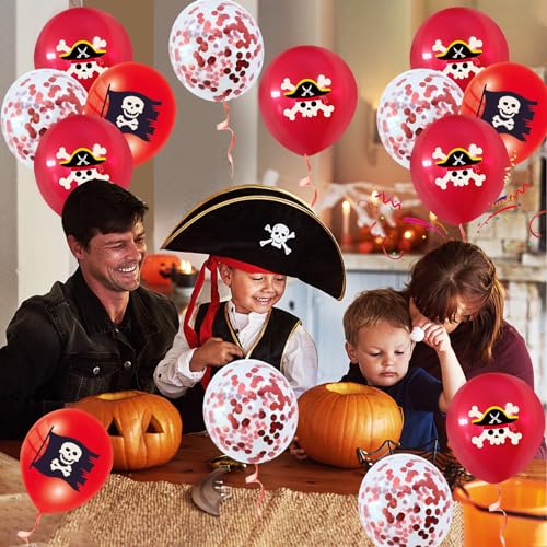 Globos Pirata 42 Pcs,Decoracion Cumpleaños Pirata,12 Pulgadas Globo de Látex,Globos Barco Pirata de Calavera Helio,Piratas Temáticas Fiestas Decoracion,Deco Cumpleaños Infantil