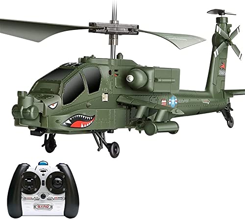 GLWO 3.5 canal Apache RC Helicóptero al aire libre Gran carga remota Helicóptero con estabilizador giroscópico RC Aeronave, despegue de un solo tecla y aterrizaje de altura fija inteligente for princi