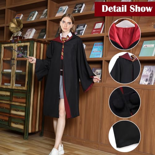 Gohytal Disfraz de túnica de mago, uniforme de Gryffindor, túnica Jedi Granger on varita mágica y corbata,túnica mágica para adultos para Halloween,cosplay,carnaval,disfraz,fiesta,cumpleaños,L