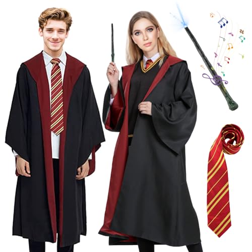 Gohytal Disfraz de túnica de mago, uniforme de Gryffindor, túnica Jedi Granger on varita mágica y corbata,túnica mágica para adultos para Halloween,cosplay,carnaval,disfraz,fiesta,cumpleaños,L