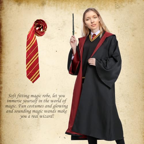 Gohytal Disfraz de túnica de mago, uniforme de Gryffindor, túnica Jedi Granger on varita mágica y corbata,túnica mágica para adultos para Halloween,cosplay,carnaval,disfraz,fiesta,cumpleaños,L