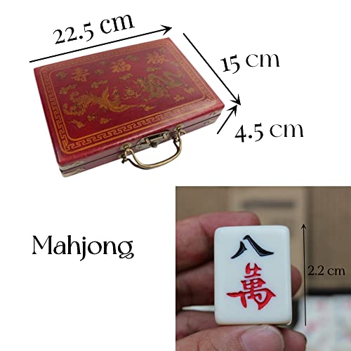 GONGKANGYUAN Mini Mahjong Set Box Portátil Tradicional Chino Mah Jong Set Con 144 Majong Fichas, Viaje Mahjong Set Portátil Juego de Estrategia Chino