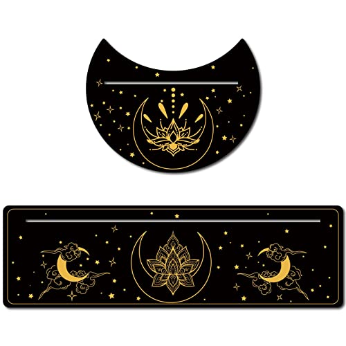 GORGECRAFT 2 Soporte de Madera para Cartas de Tarot, Soporte Negro para Cartas de Tarot, 5" Formas de Luna Y 10" Cartas de Tarot Rectangulares de Madera, Soporte de Altar, Luna Y Loto