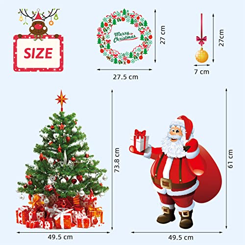 Grande Pegatinas de Navidad arbol fiesta extraíbles adorable Papá Noel nieve alce colores pegatina de pared etiqueta engomada (A)