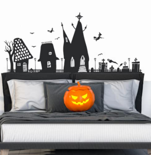 Grandes casas de Halloween Festival Tatuajes de pared Dormitorio Masa Calabaza Fiesta de Halloween Espectro Zom bie Etiqueta de la pared Sala de juegos Vinilo Deco56cmanchox24cmalto