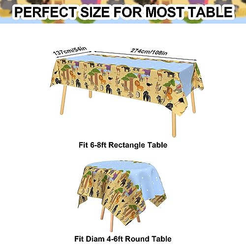 GRESATEK Mantel de plástico desechable impermeable con diseño de animales salvajes para fiestas de cumpleaños de niños y niñas, 137 x 274 cm